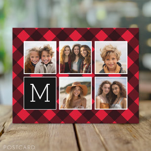 Carte Postale Photo Collage - Monogramme Rouge Buffle Noir Plaid