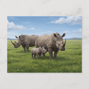 Carte Postale Photo d'agrandissement de la famille des rhinocéro