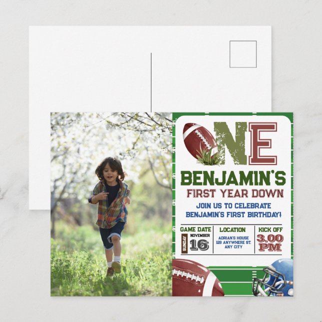 Carte Postale Photo d'anniversaire de la première année de footb (Devant / Derrière)