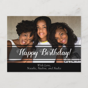 Carte postale photo d'anniversaire noir moderne