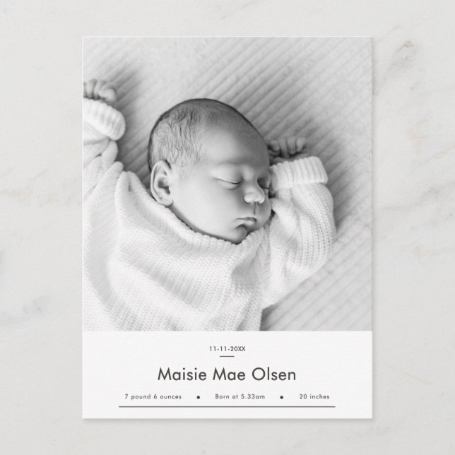 Carte postale photo d'annonce de naissance de bébé (Devant)