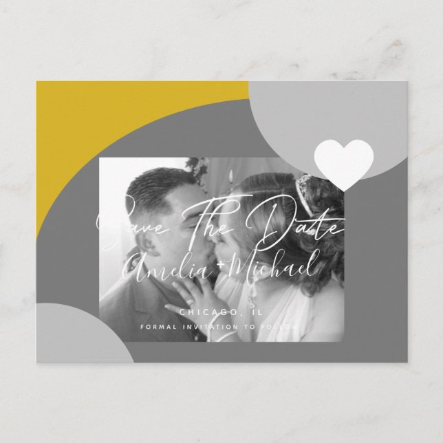 Carte Postale Photo d'arche moderne jaune gris Save the Date (Devant)