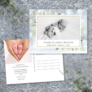 Carte Postale Photo de bébé avec verdure neige hiver naissance M