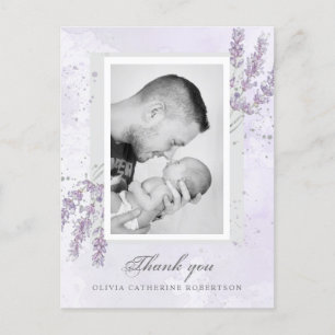 Carte Postale Photo de bébé merci annonce de naissance lavande P