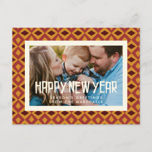 Carte Postale Photo de Bonne Année avec motif rétro du milieu du