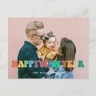 Carte Postale Photo de Bonne Année Rétro 60 Hippie Amusant