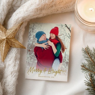 Carte Postale Photo de calligraphie dorée Noël Merry And Bright
