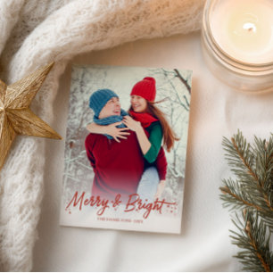 Carte Postale Photo de calligraphie rouge Noël joyeux et lumineu