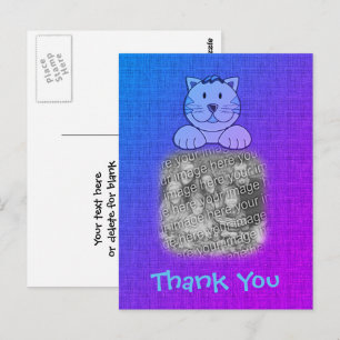 Carte Postale Photo de chat bleu mignon Merci 