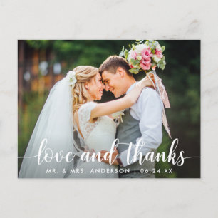 Carte Postale Photo de couple de mariage Love Thanks écriture mo