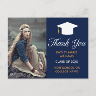 Carte Postale Photo de Diplômé Bleu Marine 2026 Remerciement de 