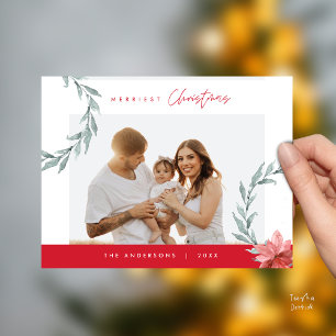 Carte Postale Photo de famille joyeux Noël, Couronne aquarelle