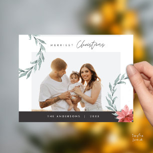 Carte Postale Photo de famille Joyeux Noël, Couronne aquarelle