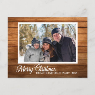 Carte Postale Photo de famille Noël Nom Style Bois Rustique