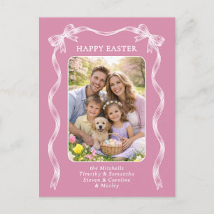 Carte Postale Photo de famille personnalisé sur Pâques rose mauv