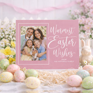 Carte Postale Photo de famille personnalisée sur Pâques rose ten
