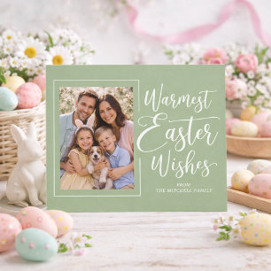 Carte Postale Photo de famille personnalisée sur Pâques vert sau