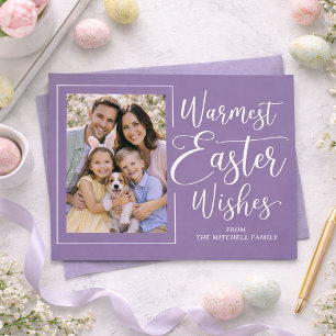 Carte Postale Photo de famille personnalisée sur Pâques violet p