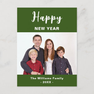 Carte Postale Photo de famille vert et blanc simple bonne année