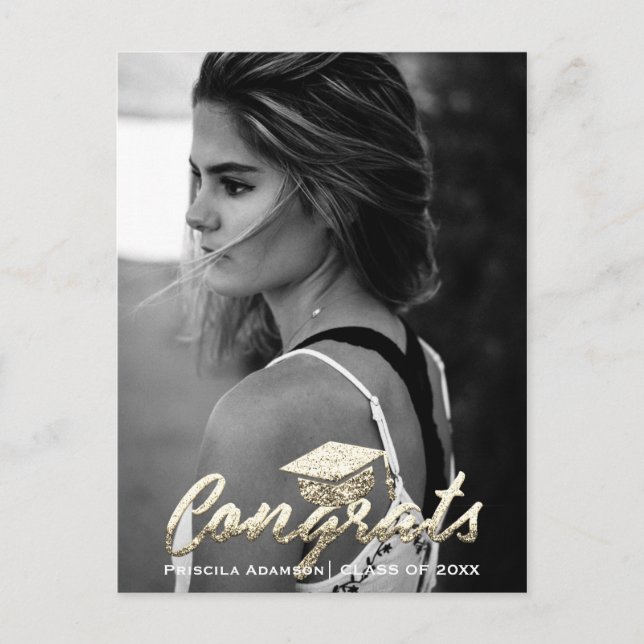 Carte Postale Photo de fin d'études Année Nom Paillettes Or (Devant)