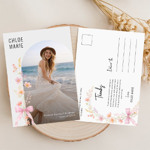 Carte Postale Photo de fleur sauvage Ruban rose Remerciement de
