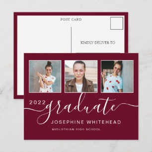 Carte Postale Photo de graduation de collage Burgundy minimal
