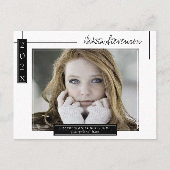 Carte Postale Photo de graduation minimale en noir et blanc (Devant)