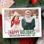 Carte Postale Photo de Joyeuses Fêtes Modernes<br><div class="desc">Carte postale moderne Happy Holidays Photo Green and Red Holiday</div>