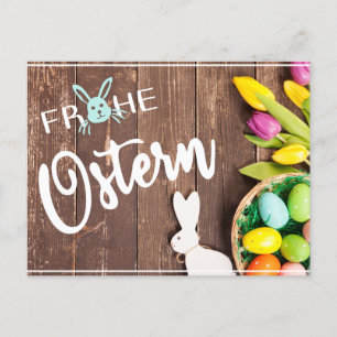 Carte Postale Photo de Joyhe Ostern avec tulipes et lièvres