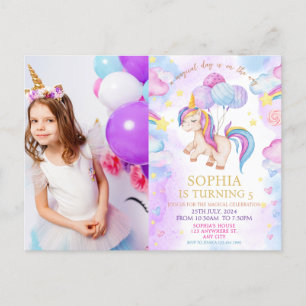 Carte Postale Photo de la fête d'anniversaire de la licorne