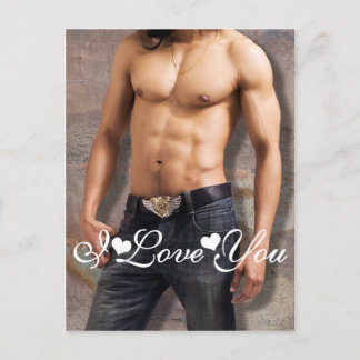 Carte Postale Photo de la poitrine nue de l'homme I Love You