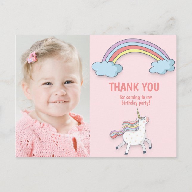 Carte Postale Photo de l'enfant de l'Unicorn Rainbow Merci d'ann (Devant)