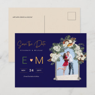 Carte Postale Photo de mariage à conserver pour la date marine t
