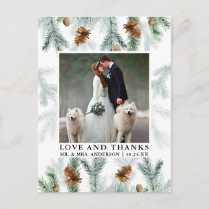 Carte Postale Photo de mariage à l'aquarelle Cônes de pin Amour 