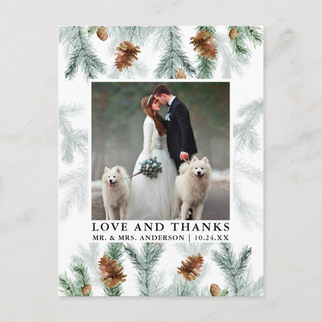 Carte Postale Photo de mariage à l'aquarelle Cônes de pin Amour  (Devant)