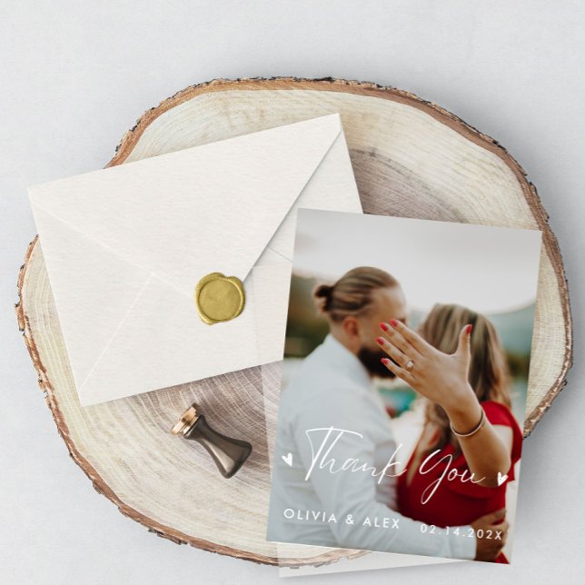 Carte Postale Photo de mariage à l'écriture moderne Merci  (Créateur téléchargé)