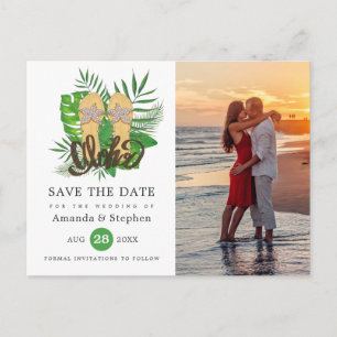 Carte Postale Photo de mariage Aloha Luau Tropical Aquarelle