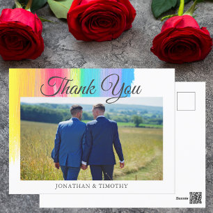 Carte Postale Photo de mariage arc-en-ciel élégant LGBTQ Remerci