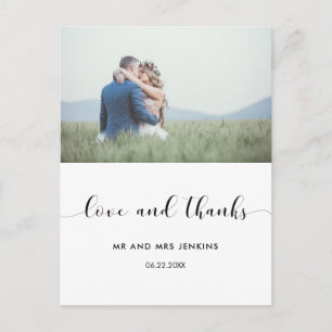Carte Postale Photo de mariage élégant Merci
