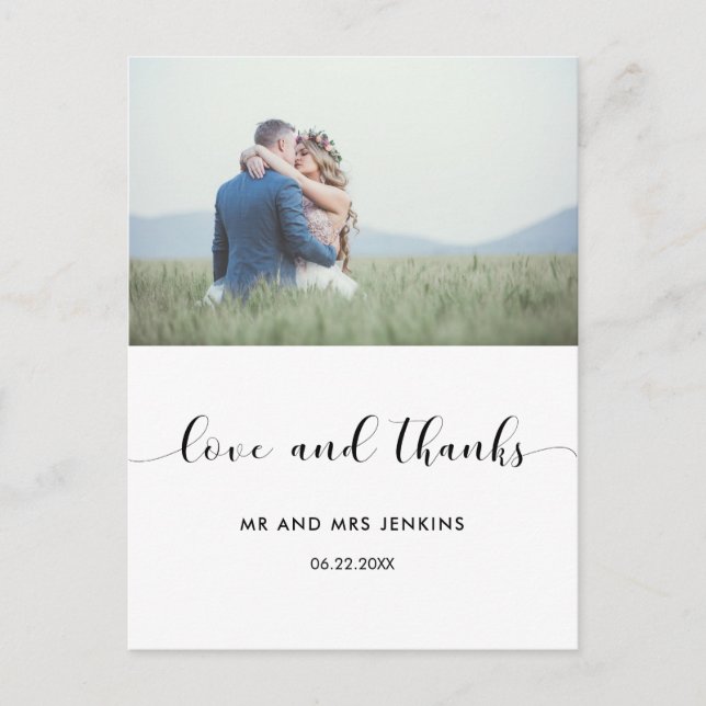 Carte Postale Photo de mariage élégant Merci (Devant)