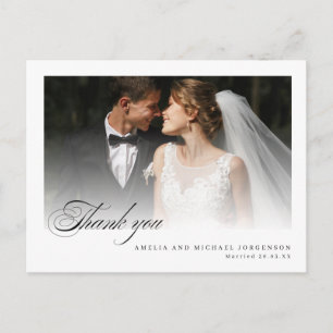 Carte Postale Photo de mariage Merci noir et blanc