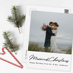 Carte Postale Photo de mariage minimaliste moderne de Noël pour 