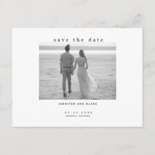 Carte Postale Photo de mariage minimaliste N&B Enregistrez la da