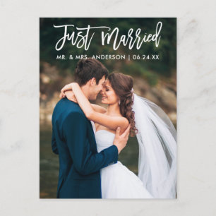 Carte Postale Photo de mariage moderne avec écriture Just Marrie