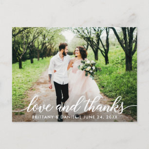 Carte Postale Photo de mariage Moderne Script Amour et Merci W