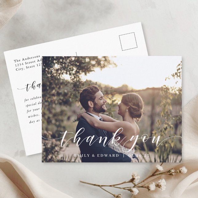 Carte Postale Photo de mariage remerciement écriture manuscrite  (Créateur téléchargé)