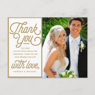 Carte Postale Photo de mariage remerciement Or Rétro Moderne