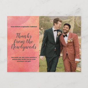 Carte Postale Photo de mariage remerciement orange abstrait flui