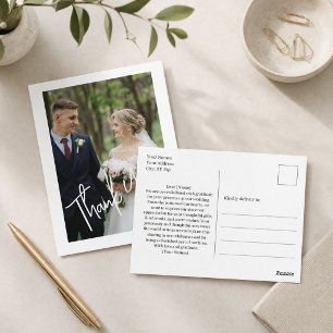 Carte Postale Photo de mariage remerciements moderne 