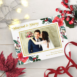 Carte Postale Photo de Married And Merry Red Floral Christmas